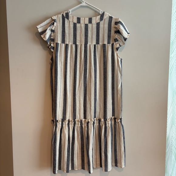 Cynthia Rowley Linen Striped Button Front Ruffle Dress Medium Resortwear Summer - Picture 10 of 12